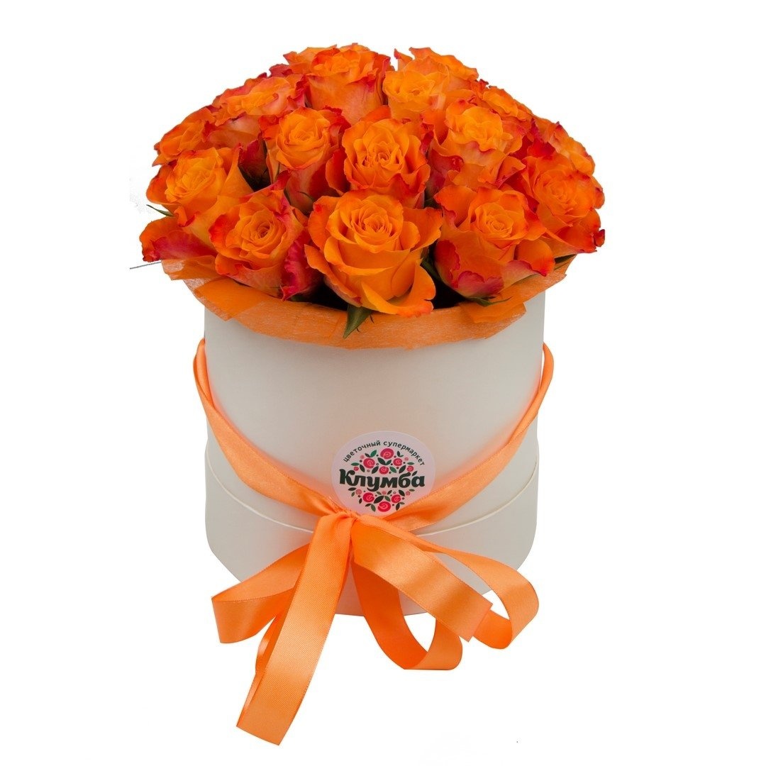 Оранжевые розы букет в коробке