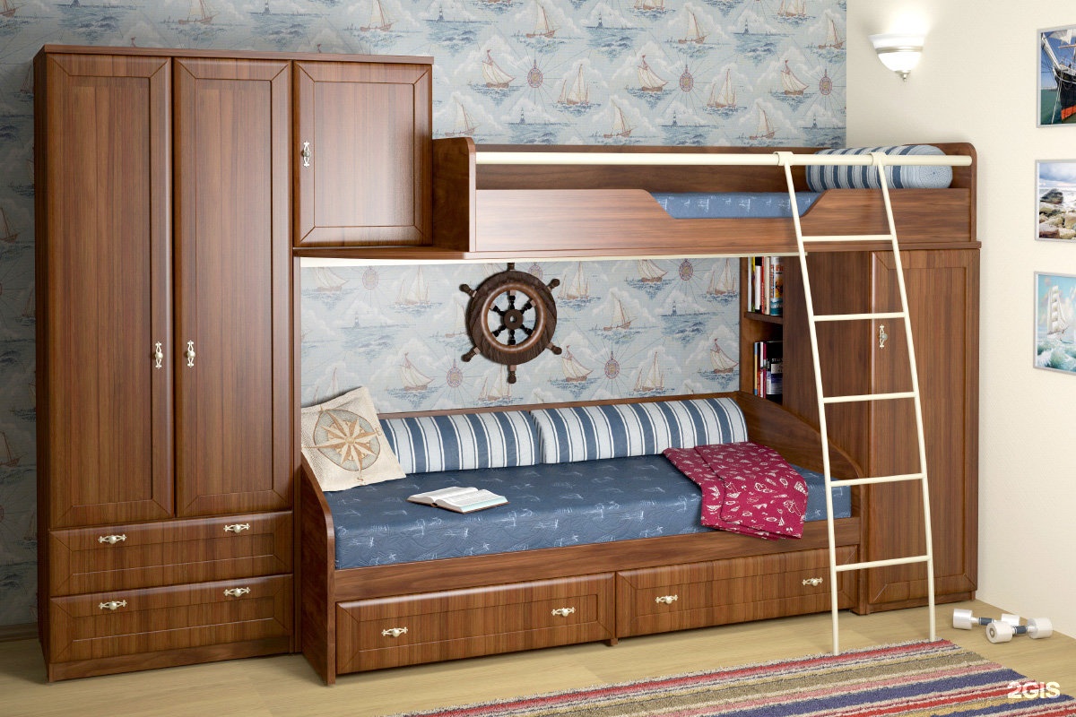 детские двухъярусные кровати со шкафом и комодом